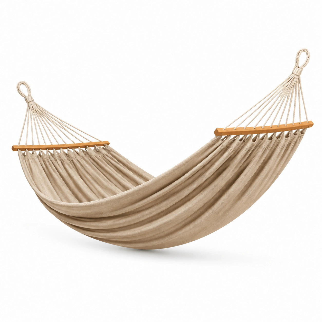 Amaca in Cotone con Barra in Legno di Faggio Beige