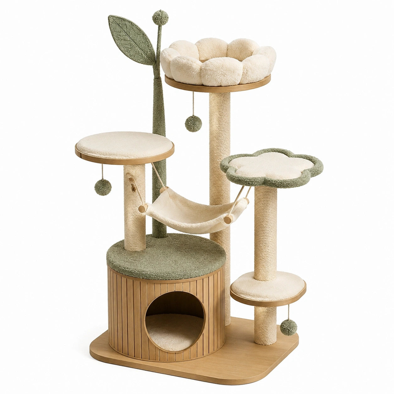 Tiragraffi per Gatti con Amaca e Piattaforme in Legno e Sisal