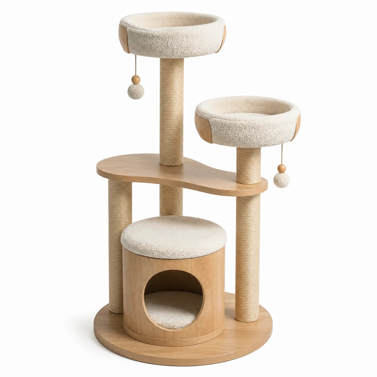 Tiragraffi in Legno e Peluche Beige con Piattaforme