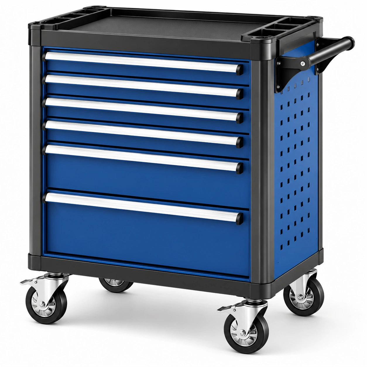 Carrello portautensili in acciaio blu a 7 cassetti con ruote
