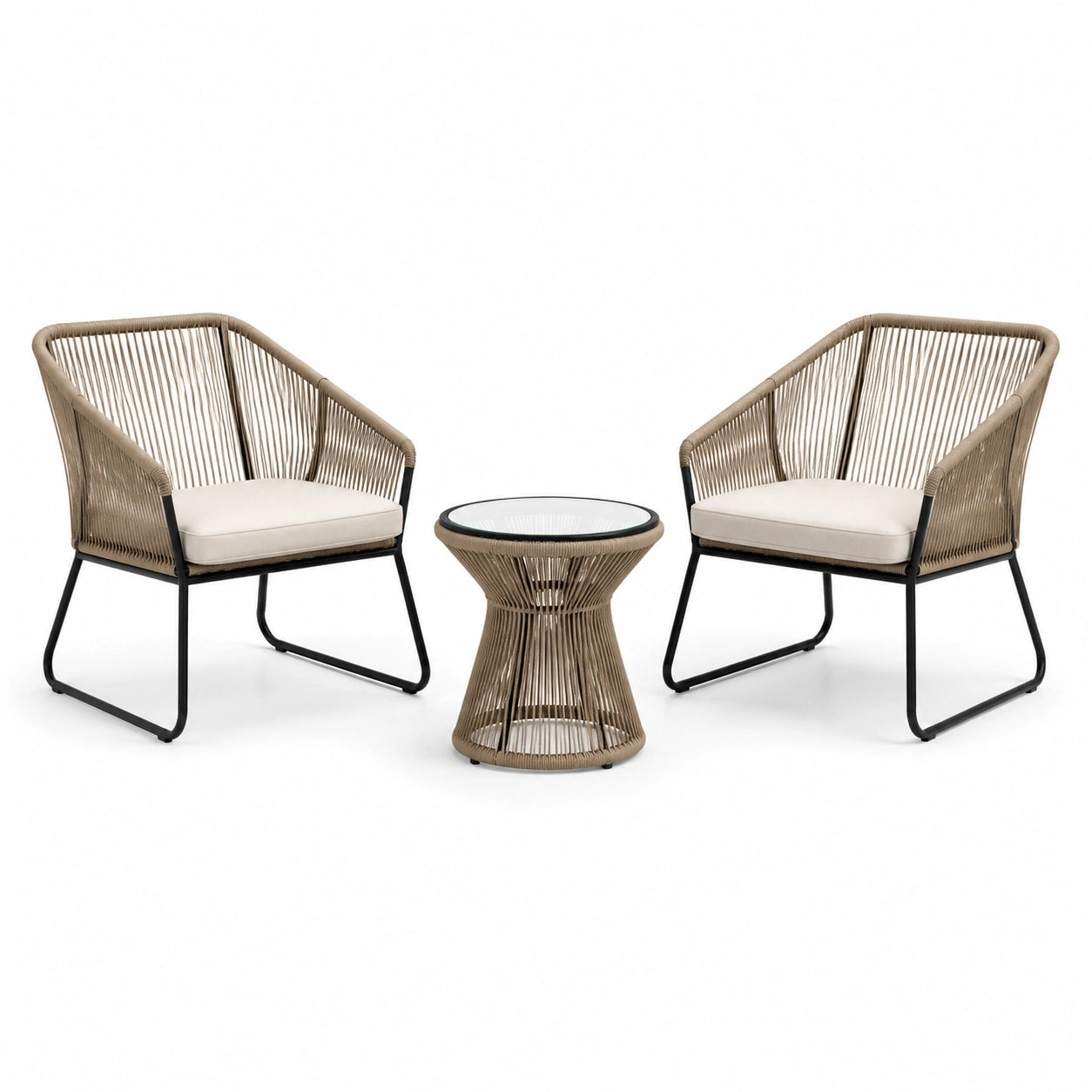 Set mobili da giardino in rattan sintetico con vetro temperato